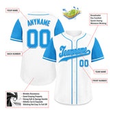 Custom White Blue Raglan Sleeves Personalized Authentic Baseball Jersey BSBJ01-D020200-1
